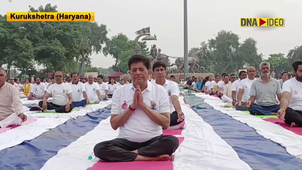 Piyush Goyal performs Yoga in Kurukshetra on International Yoga Day 2022