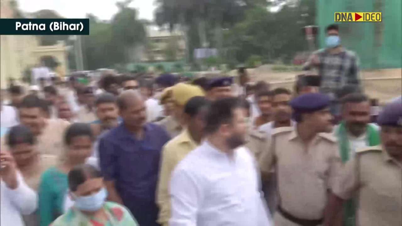 RJD members and leader Tejashwi Yadav hold march against Agnipath scheme