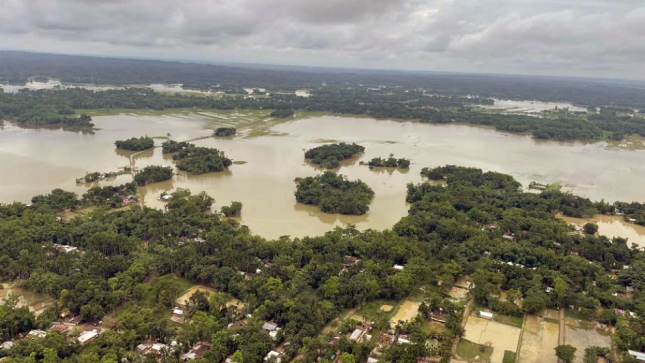 Aerial view of flood-affected Assam