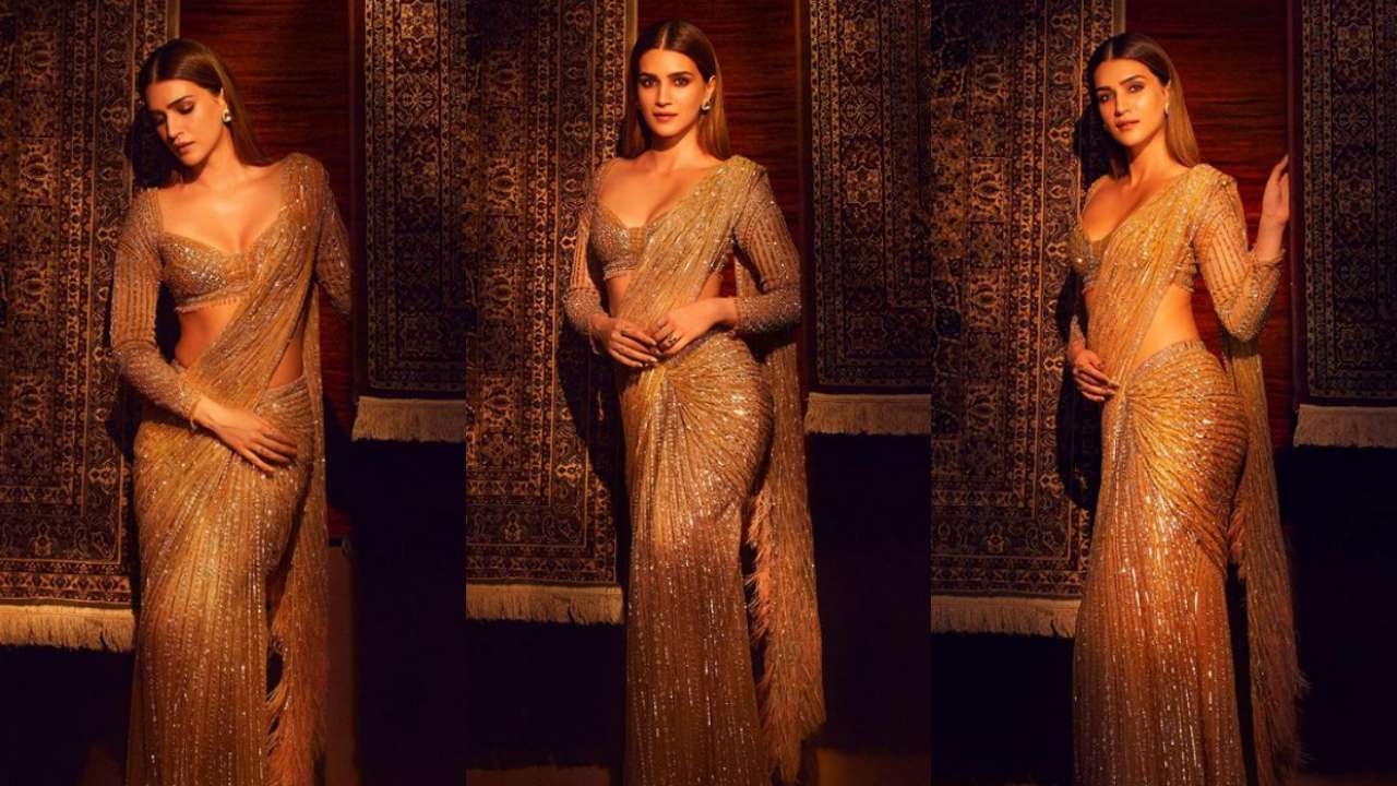 Kriti Sanon impresses netizens with her latest photoshoot in glittery  golden saree