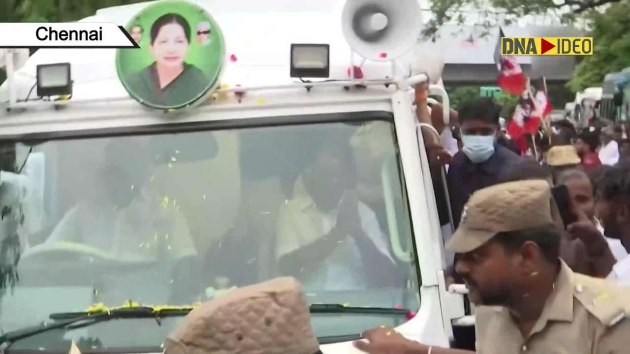 AIADMK leader O Paneerselvam reaches party office in Chennai