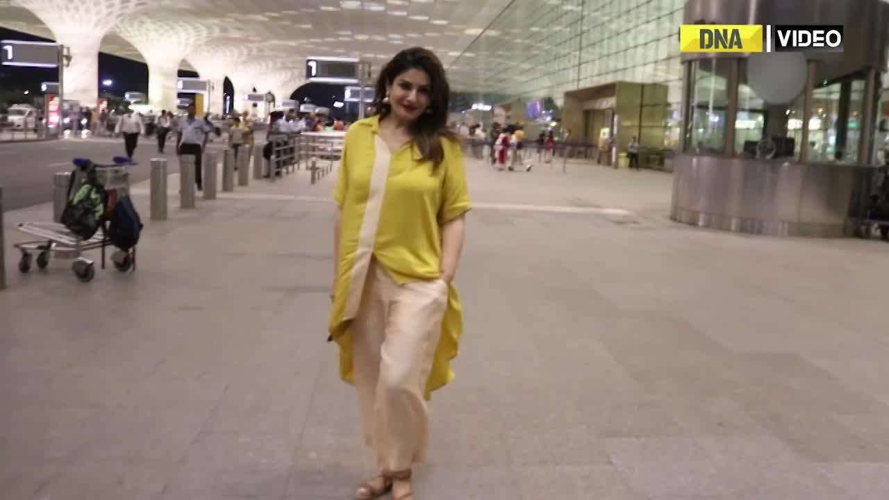 Raveena Tandon greets little fan at Mumbai airport
