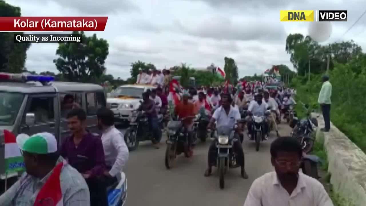 Karnataka Congress Chief DK Shivakumar, Siddaramaiah participate in a bike rally in Chikkaballapur 