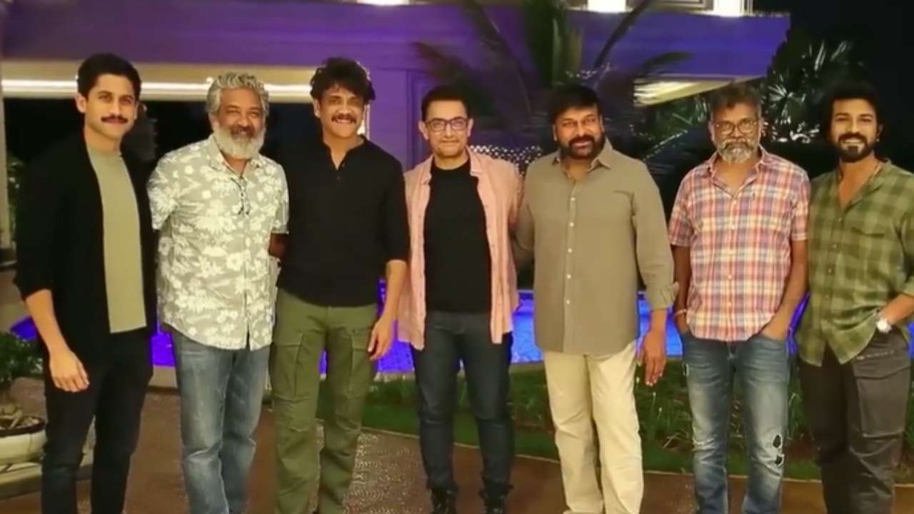 Chiranjeevi with Aamir Khan, SS Rajamouli, Nagarjuna, and Chaitanya