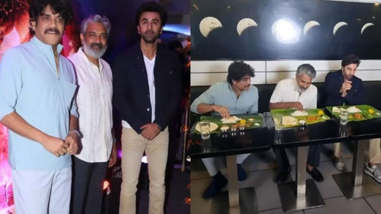 Watch: Ranbir Kapoor relishes South Indian food with Nagarjuna and SS Rajamouli 