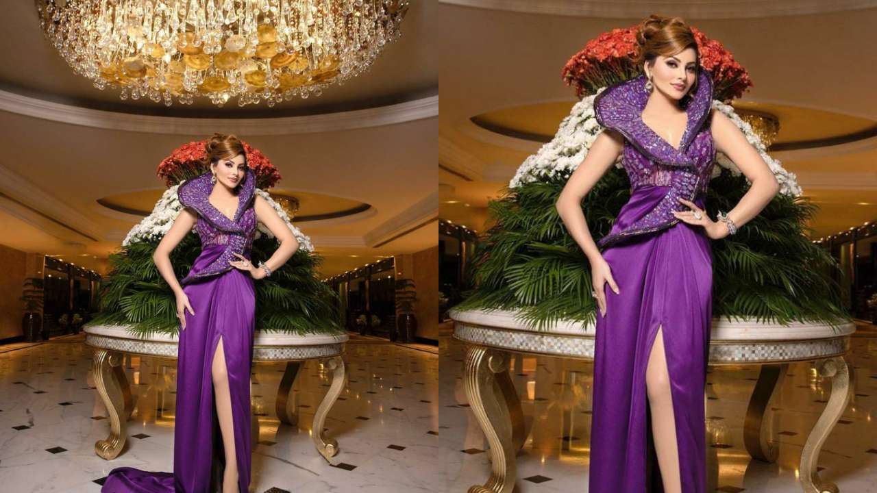 Urvashi Hot Big Xxx - Urvashi Rautela burns the internet with her sexy photos in thigh-high slit  purple gown