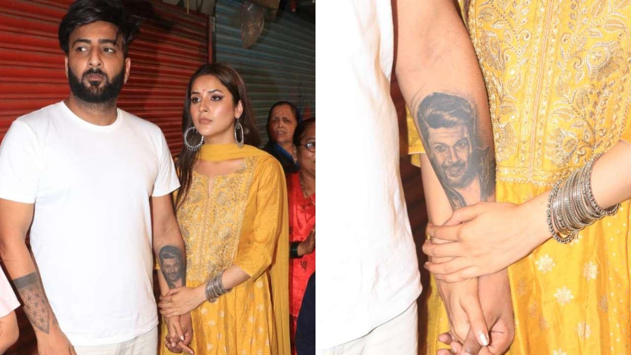 In pics: Shehnaaz Gill holds brother Shehbaz Badesha's arm inscribed with  Sidharth Shukla's tattoo at Lalbaugcha Raja