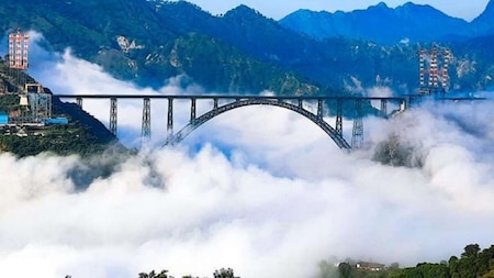 Chenab Bridge in a sea of clouds