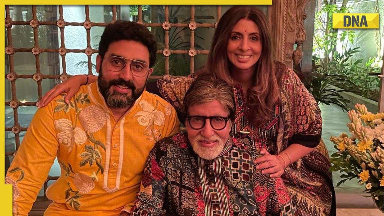 Shweta Nanda poses with Abhishek Bachchan as they celebrate father Amitabh Bachchan's 80th birthday