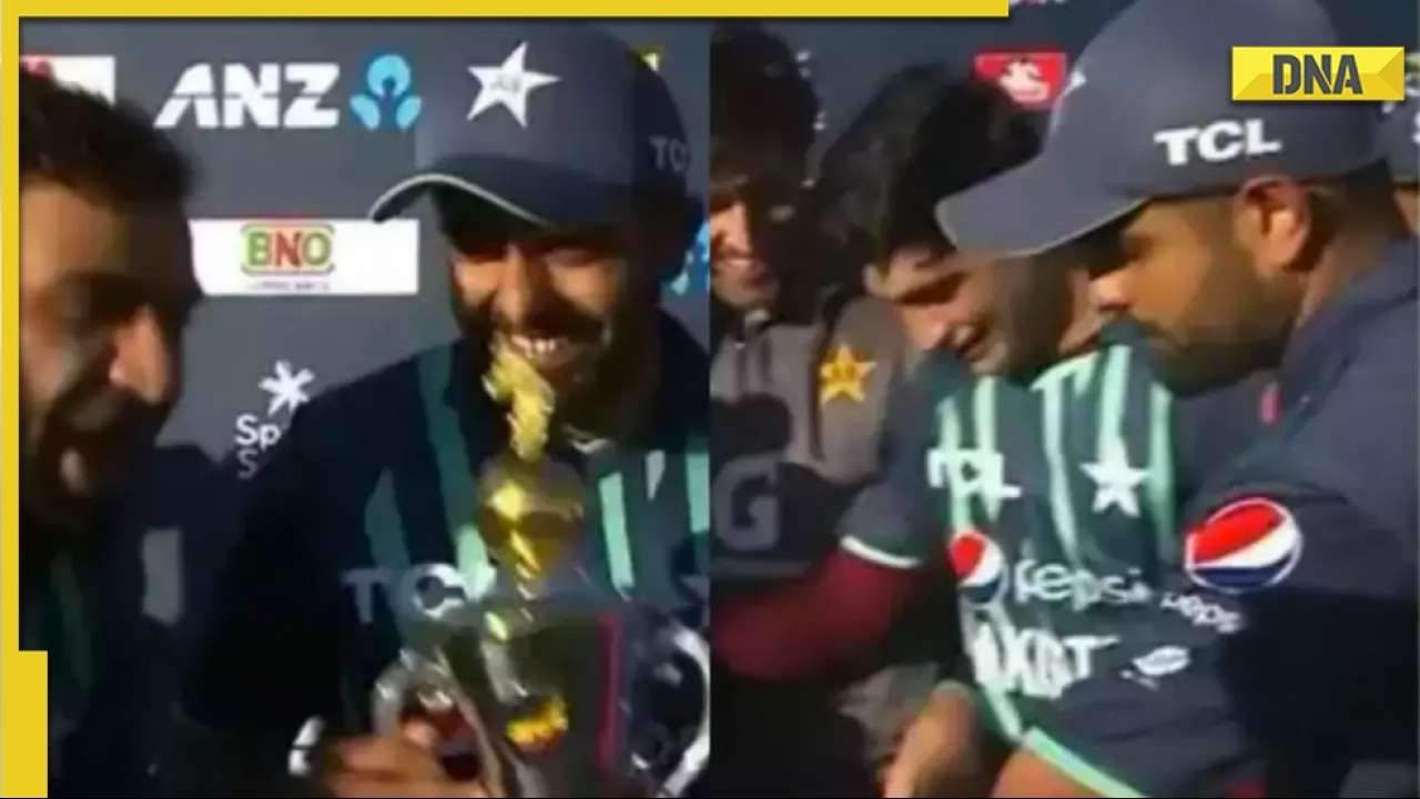 Watch: Pakistan skipper Babar Azam follows in MS Dhoni's footsteps, hands over the winning trophy to his teammates