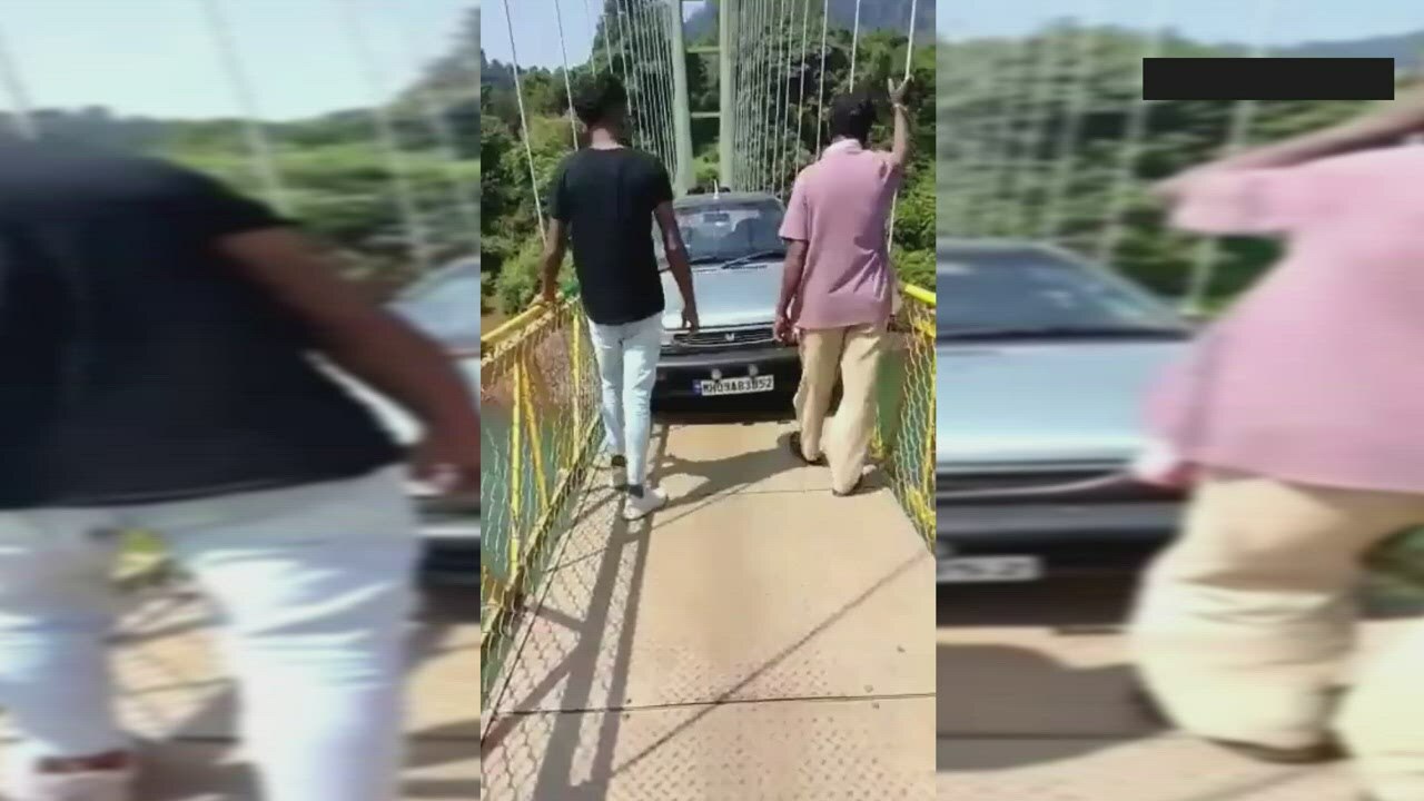 No lessons learnt: Tourists from Maharashtra were seen driving a car on a suspension bridge at Karnataka