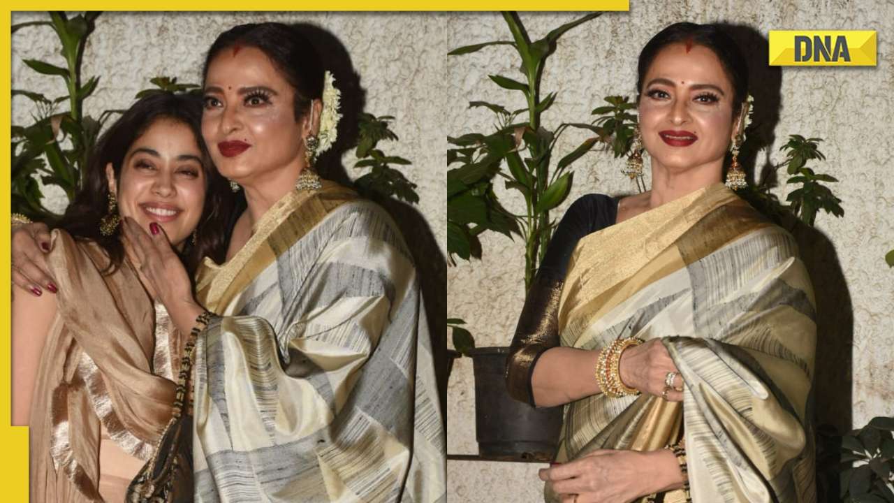 Rekha Heroine Ki Xx Sexy Video - In pics: Rekha poses with Mili star Janhvi Kapoor, looks stunning in  Kanjivaram silk saree