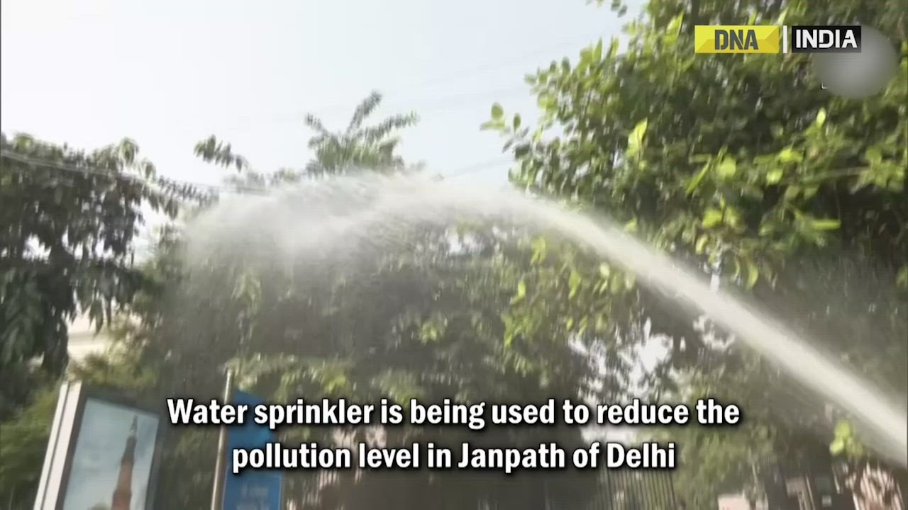 Delhi: Water sprinkler used at Janpath to check air pollution
