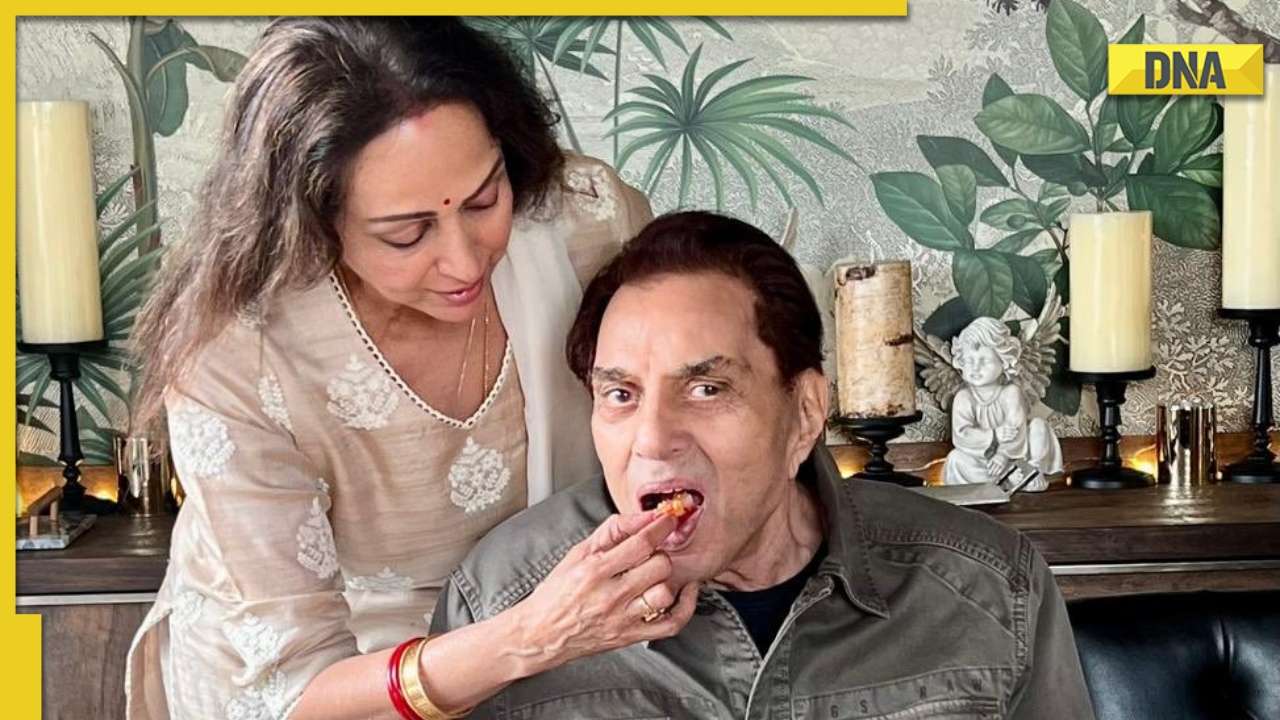 Hema Malini feeds Dharmendra cake as she celebrates his birthday, calls him  'love of my life'