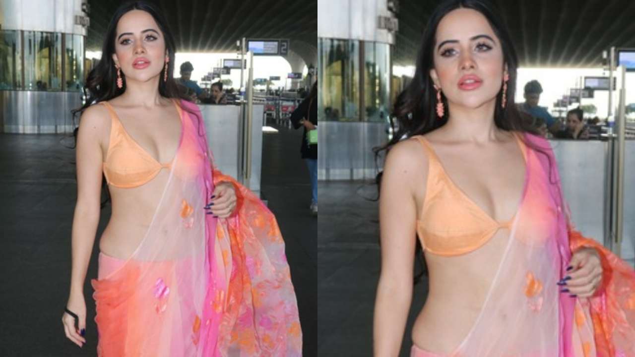 Sexy Video Com English Sexy Video - Viral video: Urfi Javed flaunts her sexy curves in floral saree, netizens  joke 'it's a parallel universe'