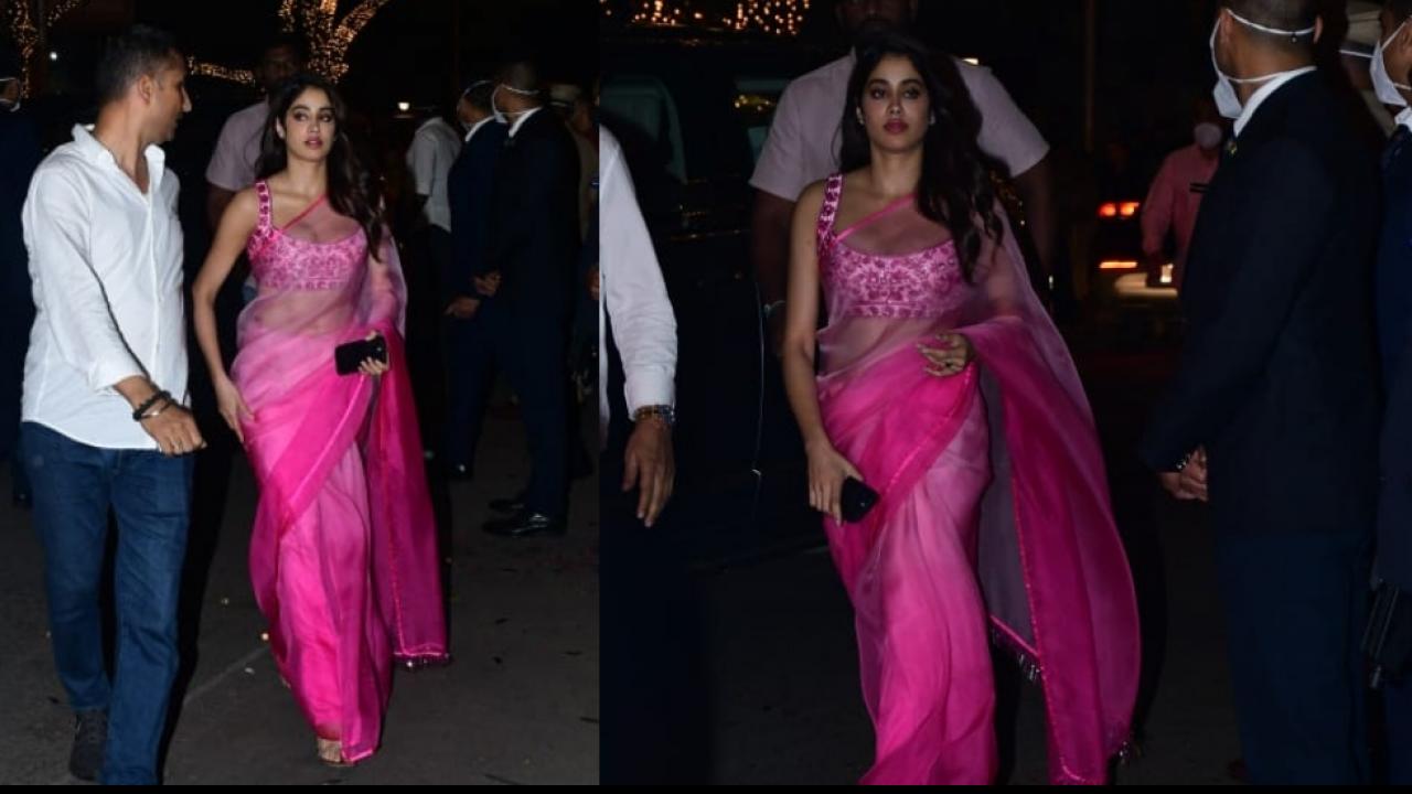 Janhvi Kapoor Arrived In Pink Sari