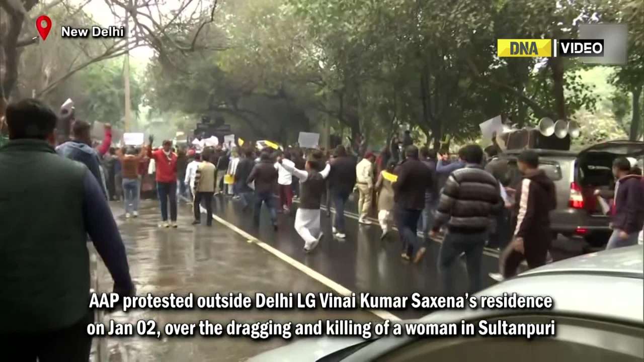 Sultanpuri woman dragging case: AAP protests outside Delhi LG Vinai Kumar Saxena’s residence 