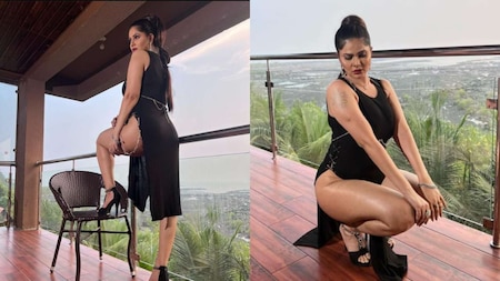 Aabha Paul in black sexy dress