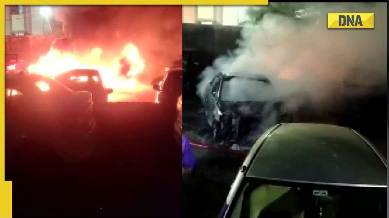 Electric car catches fire in parking lot in Hyderabad, many vehicles