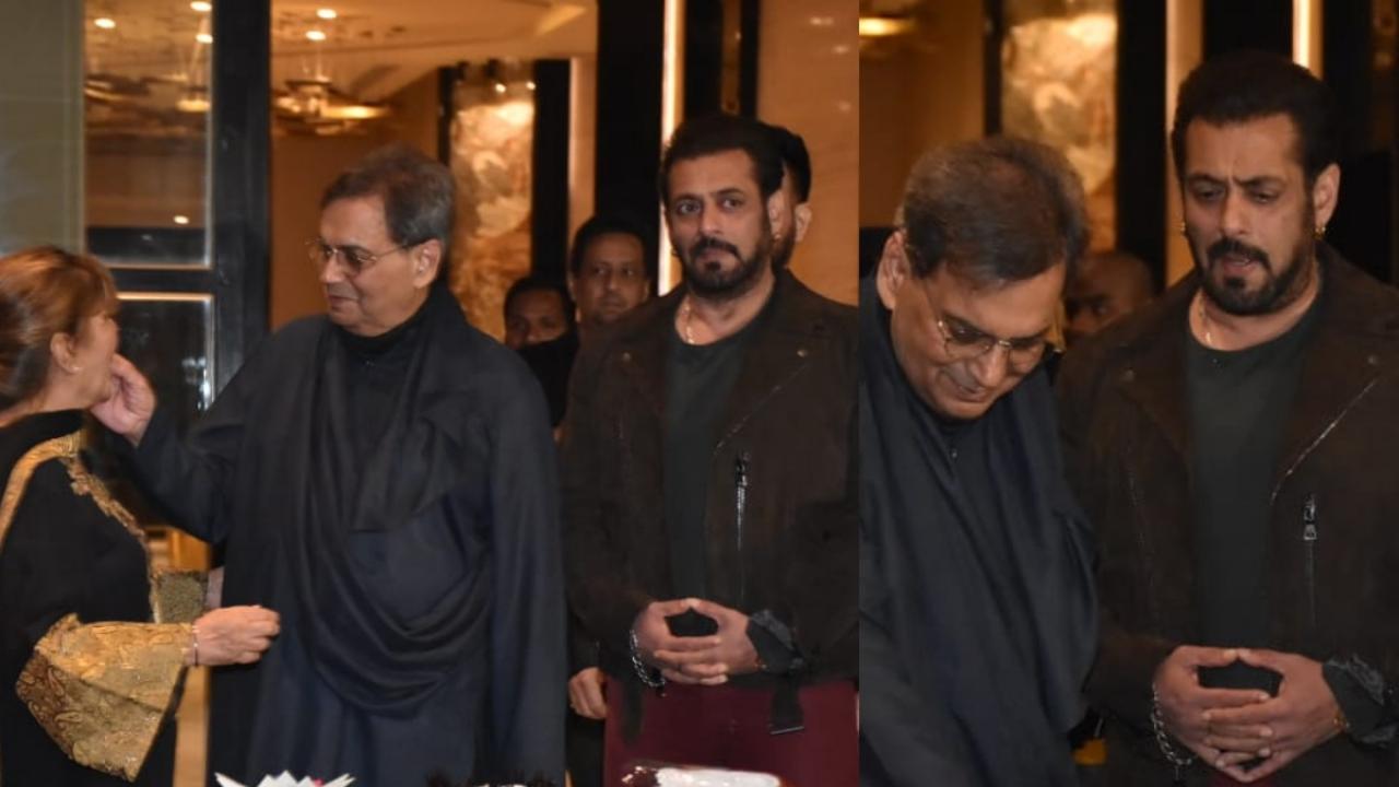 Salman Khan Stand Beside Subhash Ghai During Cake Cutting