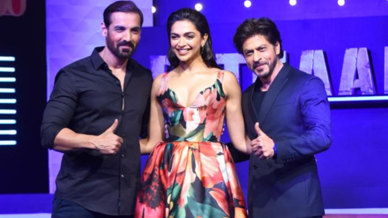 Shah Rukh, Deepika and John Abraham at Pathaan media event