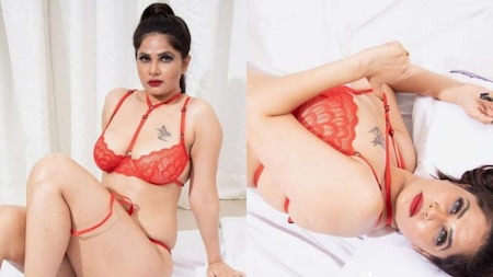 Aabha Paul in sexy red bikini