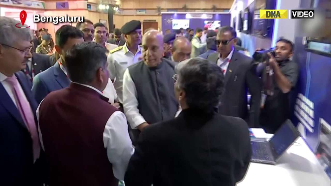 Bengaluru: Rajnath Singh inspects exhibition at ‘Manthan 2023’