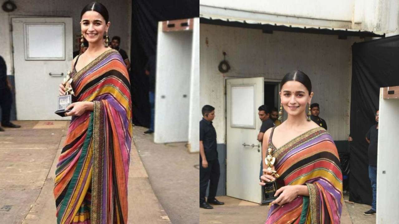 Alia in multi colored saree