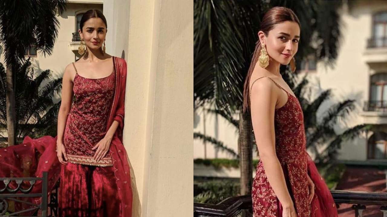 Alia Bhatt in red kurta and sharara pants