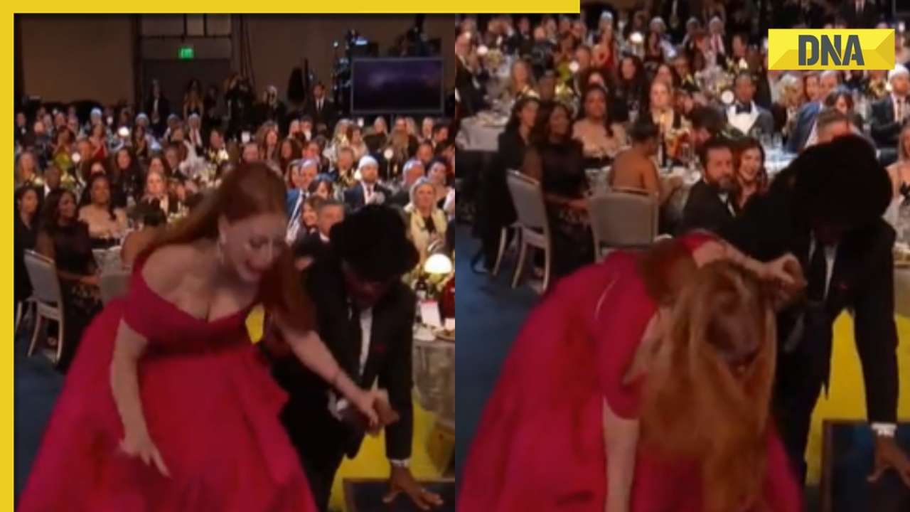 Jessica Chastain Falls On Stage After Winning At Sag Awards 2023 Video