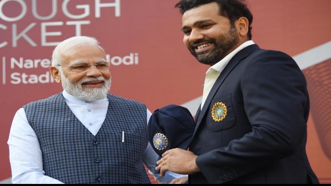 PM Modi Presents Cap To Rohit Sharma 