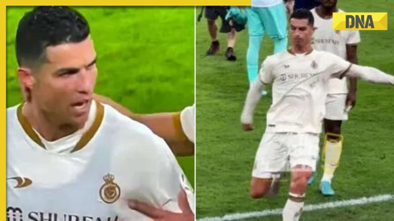Watch: Cristiano Ronaldo gets angry, kicks bottle as fans chants Lionel Messi's name