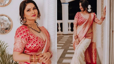 Actress Aabha Paul looks sexy in red saree