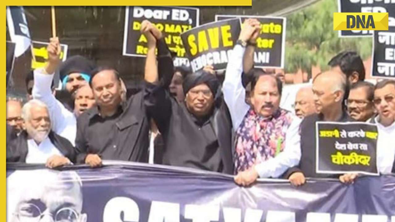 Congress-led opposition members protest outside Parliament, seek probe in Adani matter