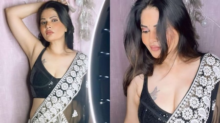 Aabha Paul looks glamorous in black saree