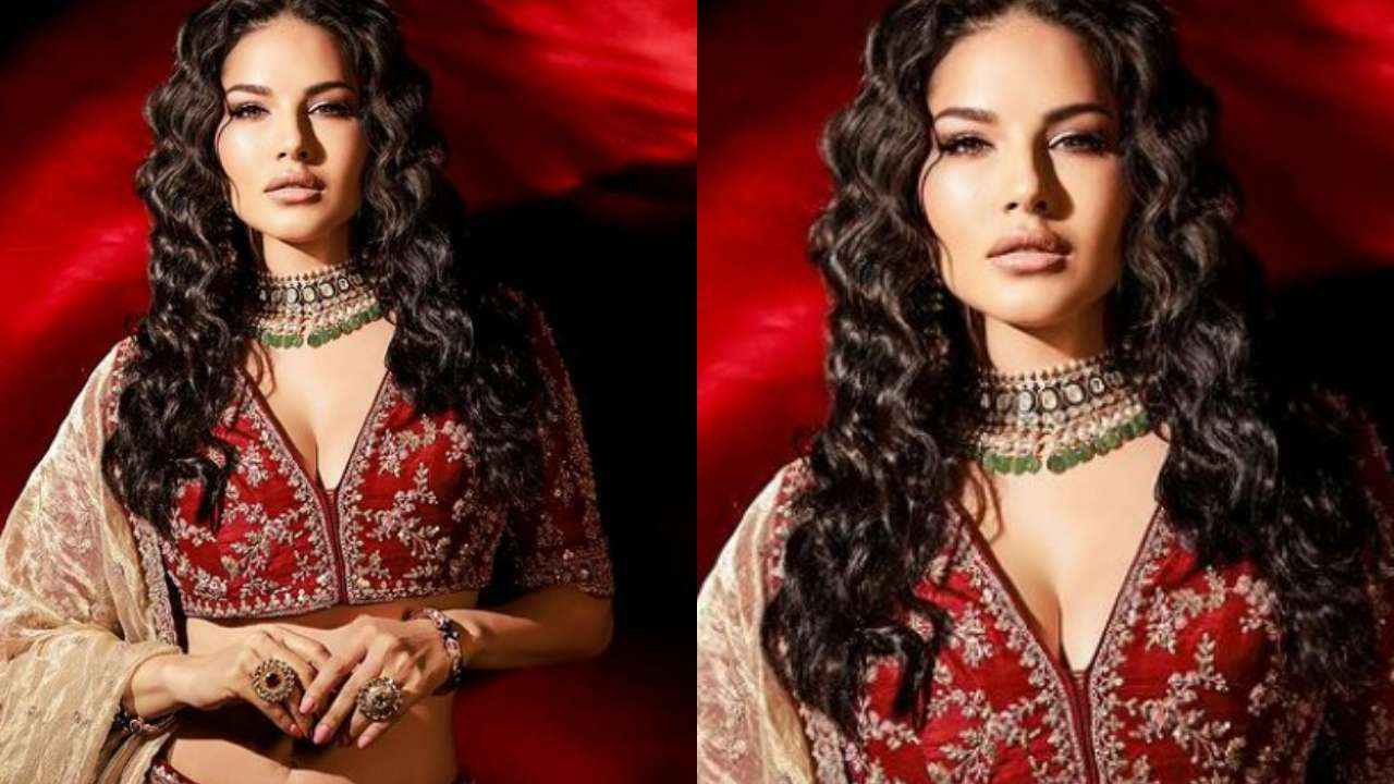 1280px x 720px - Sunny Leone surprises fans as she drops beautiful pictures in red  embroidered lehenga, see viral photos