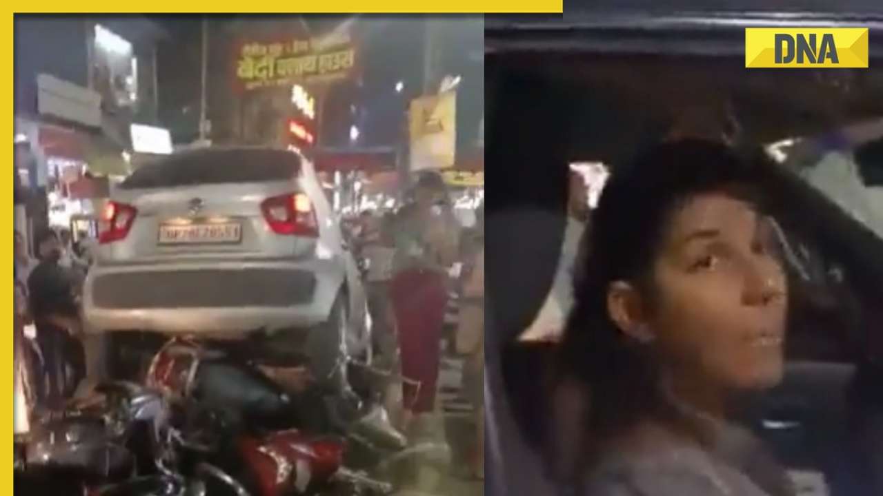 Female Driver Rams Car Into Row Of Scooters In Kanpur Video Goes Viral 2284