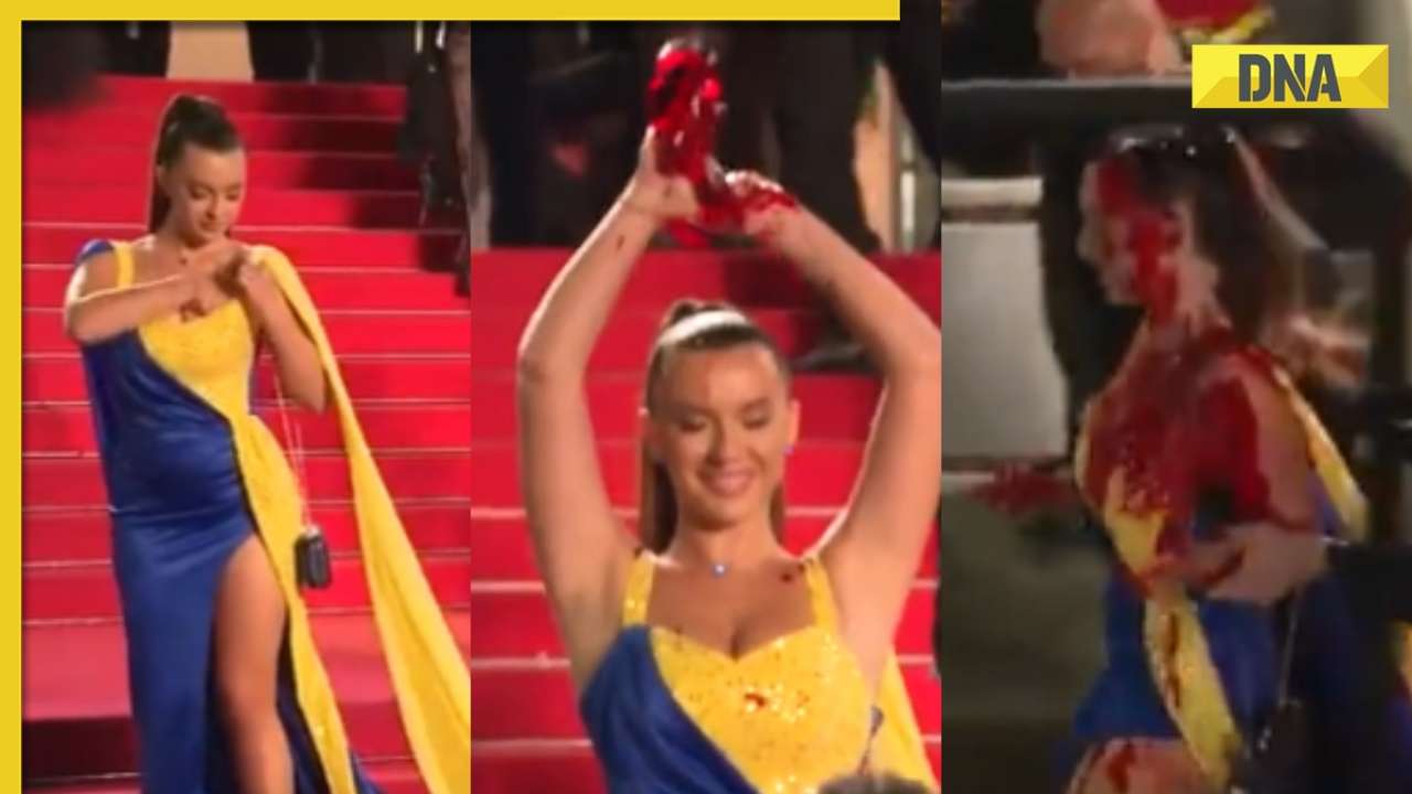Shocking! Woman protestor wearing Ukrainian colours pours blood on herself on Cannes red carpet, watch viral video