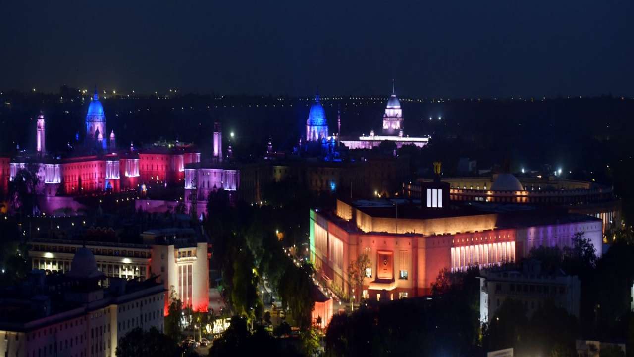 New Parliament building aerial view at night