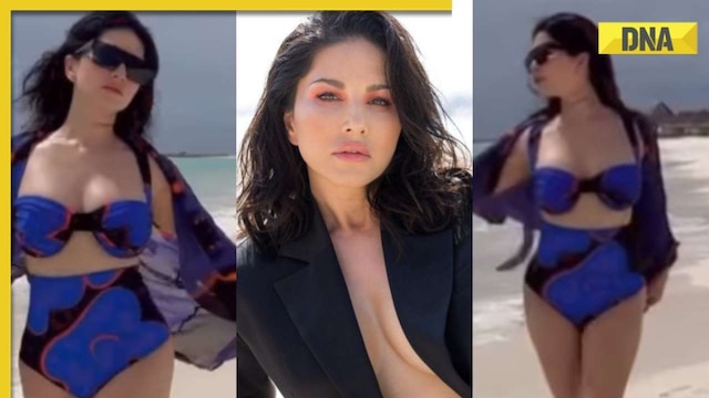 Soniliyon Sexy Videos - Viral video: Sunny Leone burns the internet in sexy blue bikini, wears  blazer with no top, watch