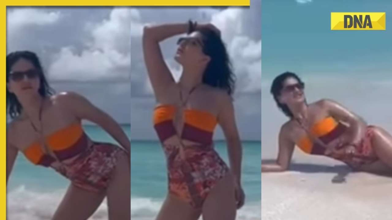Sany Leony Riyalee Vidoe Xxx - Viral video: After wearing blazer with no top, Sunny Leone raises the heat  as she poses in a sexy bikini, watch