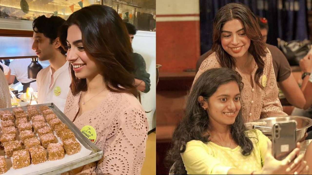 Khushi Kapoor serving sweets