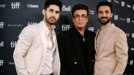 Karan Johar with Lakshya and Raghav Juyal