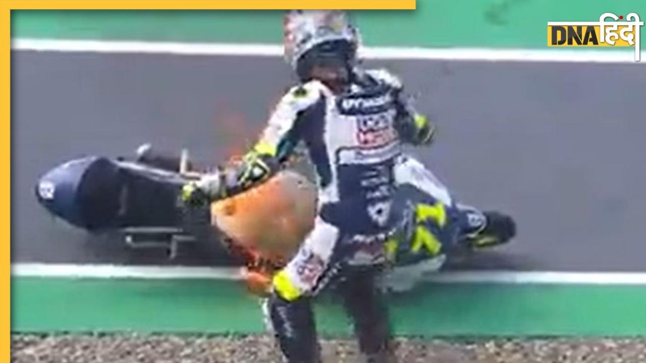 MotoGP Bharat में प्रैक्टिस के दौरान रेसर के बाइक में लग गई आग, देखें खतरनाक वीडियो 