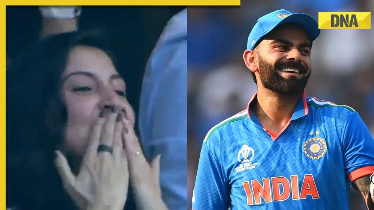 Watch: Anushka Sharma's reaction to Virat Kohli's 50th century with flying kiss during IND vs NZ match goes viral