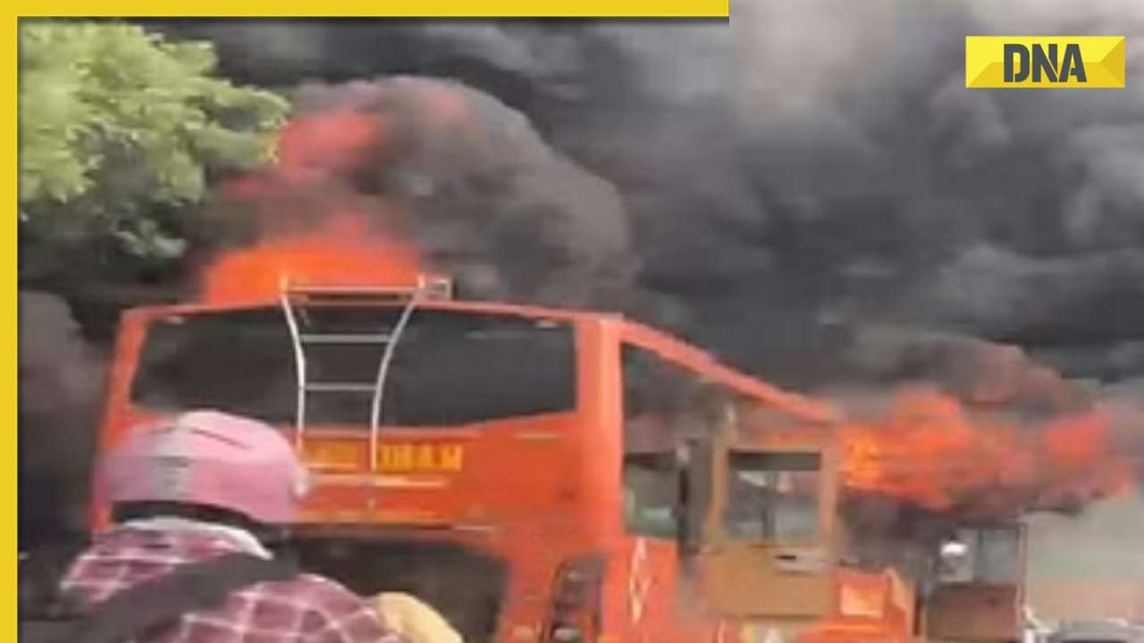 Noida news: Double-decker bus catches fire on Noida-Greater Noida expressway, no casualty reported