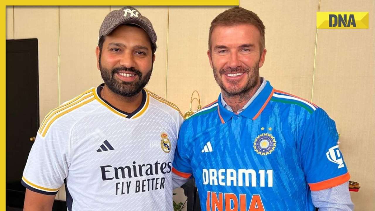 Rohit Sharma presents Team India jersey to David Beckham, receives Real Madrid shirt from football legend