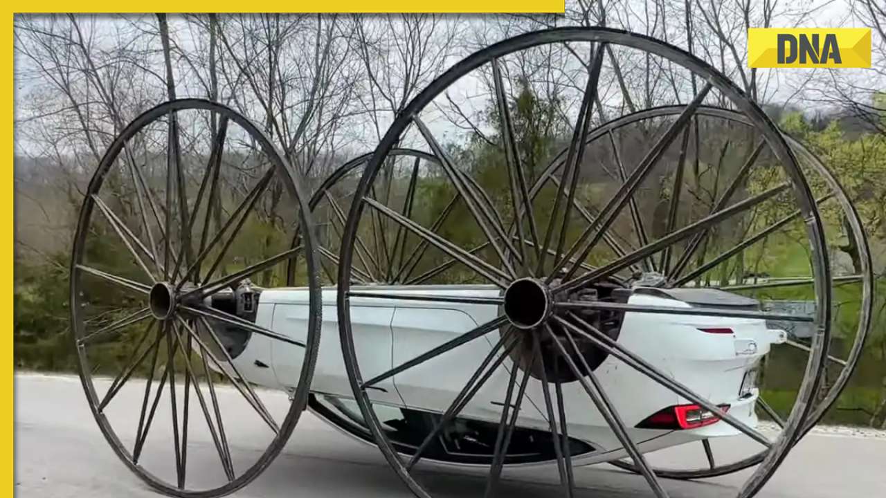 Viral video: Man installs 10-foot buggy wheels on Tesla for jaw-dropping upside-down drive