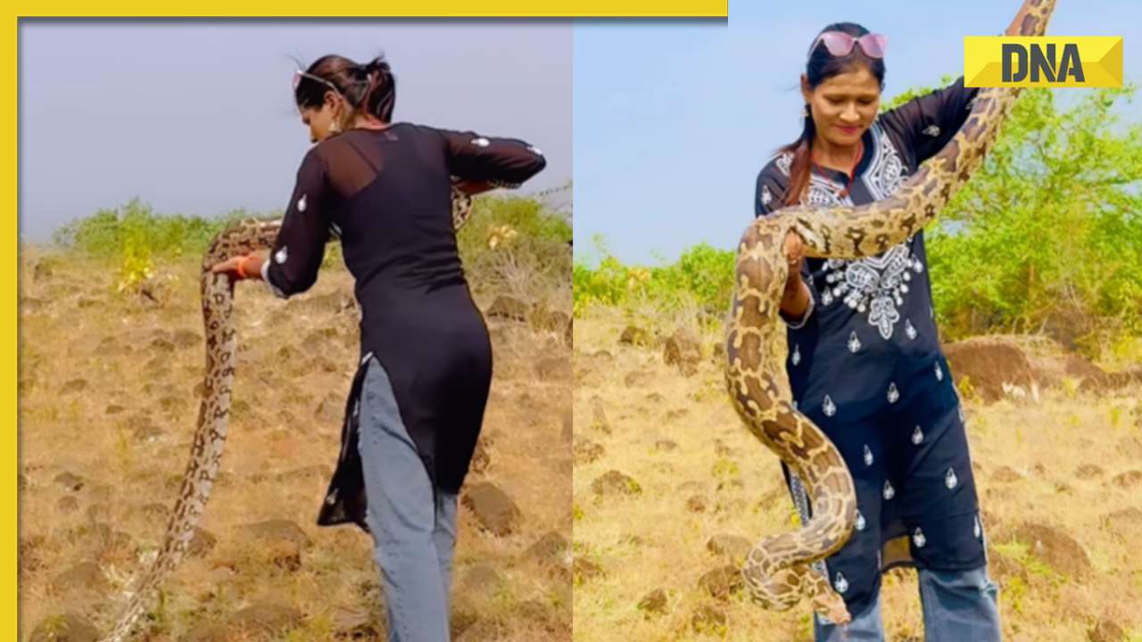 Viral video: Fearless woman turns heads on Instagram by playfully handling massive python