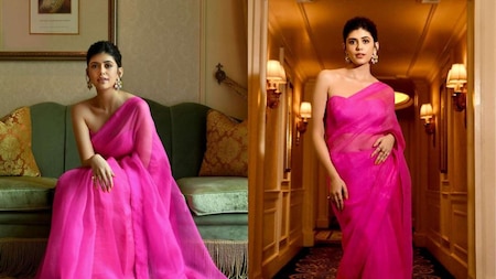 Sanjana Sanghi looks ravishing in a hot pink saree